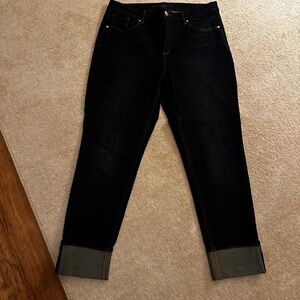 Chicos “the So Slimming” Ankle. Dark wash denim.  Rolled cuff.